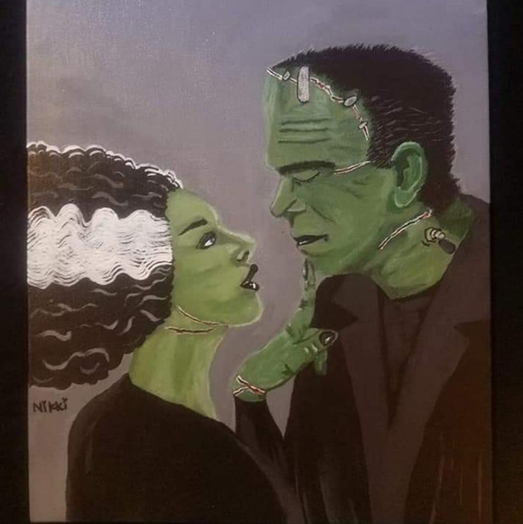 Frankenstein and Bride First Kiss Painting 9×12 - Picture 3 of 3